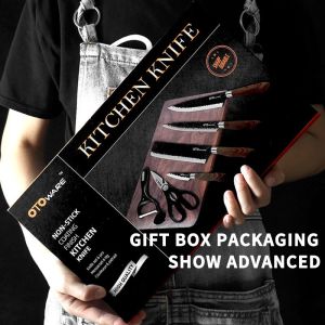 [6PCS Set]REKD Japanese knife set with gift packing High Quality Chefs Knife non-stick Kitchen Tools cooking set Stainless Steel Multifunction Kitchenware Cleaver Knife Scissors