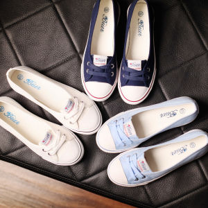 Belle Canvas Slip-On Casual Shoes Womens Korean Style Flat Bottom Cloth Shoes Nurse White Shoes Sweet Style Low Cut Ankle