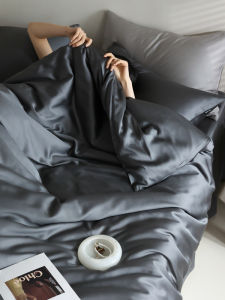 ผ้ามุ้งลายทางสีพื้นเนื้อนุ่มสบายสไตล์วินเทจ 4 ชิ้น ผ้าไหม Lyocell Ice Silk ผ้ามุ้งนอนสบาย ผ้าฝ้ายระบายอากาศได้ดี สำหรับห้องนอนสไตล์เรียบง่าย