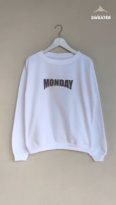 MONDAY Sweater Crewneck Oversize Wanita Bahan Fleece