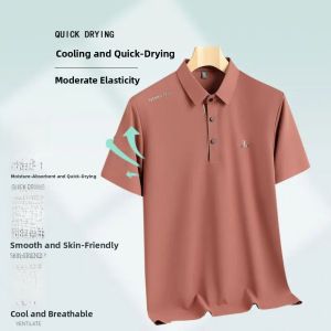 Ice Sensation Ice Silk Set Mens Summer Breathable Quick Dry Short Sleeve Polo Shirt Shorts Two Piece Set Lightweight Comfortable