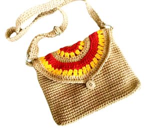 TAS RAJUT HANDMADE  UNIK AFRICAN FLOWER KREM