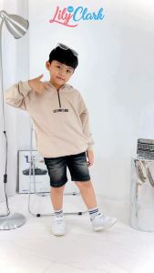 Lily And Clark Hoodie Anak Laki-laki Model Half Zip Warna Khaki - HHZ01
