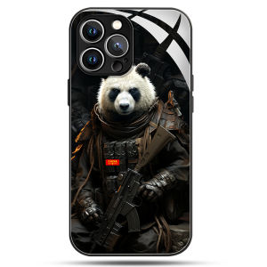 Black Panda Phone Case Full Cover Glass for  14Promax 13NewModel 12TrendyBrand 15Personalized Boys X Original XR Huawei P40 Xiaomi 14