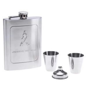 Bộ Bình Đựng Rượu Bằng Thép Không Gỉ 8 Oz Kèm Phễu Và 2 Cốc Bình Đựng Rượu Di Động Tiện Dụng Cho Đi Bộ Đường Dài Leo Núi - Có Hộp Quà Tặng