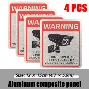 4pcs Aluminum plate monitoring prompt sign English warning sign private territory courtyard monitoring area sign