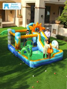 DOCTOR DOLPHIN | Inflatable Bounce House with Slide Climbing Basketball Jump Bed