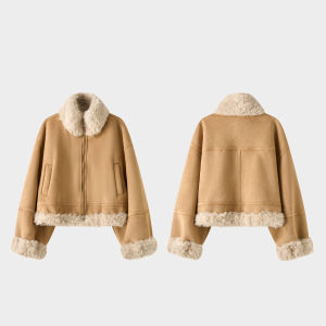 SUSHE | Vintage Motorcycle Style Fur-lined Suede Jacket