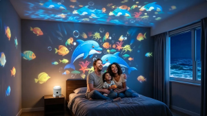 Popubear Rotating Projection Lamp Kids Room Night Light Projector Rotating Underwater Ocean Projector Lamp with Dynamic Rotation Adjustable Brightness Multi-angle Base – Mood Light for Indoor for Home