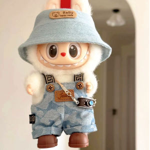 Labubu Coca-Cola Girl Dress Blue Denim Overalls Set Cute Sweet Style Playable Doll Clothes 17cm Size Available in Stock