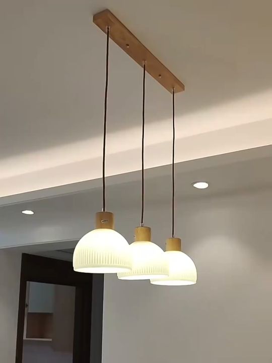 Meja Dining Pendant Light Glass Lampshade Wood Ceiling Chandelier