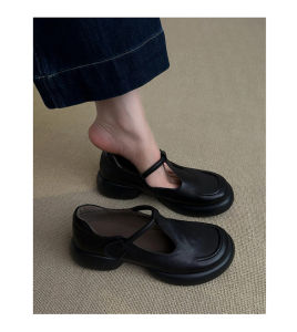 Soft Leather Retro Simple round Head Thick Heel Mary Jane Shoes Womens 2025 Autumn New Style Commute Versatile Small Leather Shoes