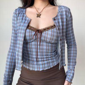 Retro Plaid Two-Piece Crop Top