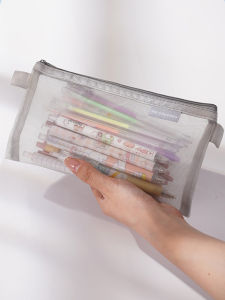 Multi-Color Mesh Makeup Brush Storage Bag Multi-Functional Cosmetic Bag Minimalist Zipped Pencil Bag Transparent Macaron Storage Bags