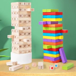 48/51/54pcs Wooden Building Block Stacking Balance Play Develop Hand Eye Coordination Traditional Domino Stacker For Best Gifts