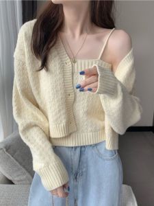 Delicate Style Small Size Womens Knitted Cardigan And Vest Set Spring Autumn 2024 New Arrival Comfortable Soft Wind Design