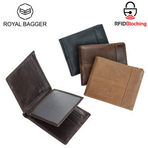 Royal Bagger Mens RFID Blocking Short Wallets Genuine Leather Large Capacity Bifold Wallet Retro Purse 1838