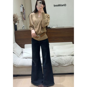 YUEZHONGWEI | French Irregular Cross V-Neck Slouchy Sweater