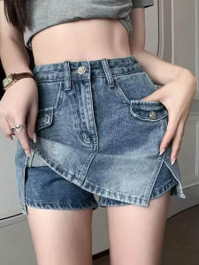 High Waist Slimming Denim Short Skirt Womens A-Line Mini Skirt Thin Summer New Style Korean Version Cotton Blend Casual Skirt