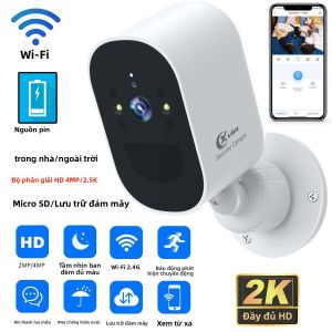 Camera IP WIFI 4MP Có Pin Sạc Giám Sát Ngoài Trời Màu Sắc Tầm Nhìn Ban Đêm An Ninh Nhà Giám Sát Trẻ Em Zoom Kỹ Thuật Số