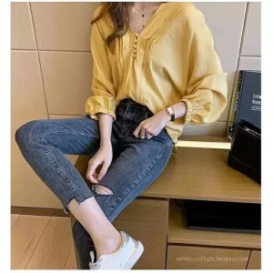 TM 2890 Kemeja Denissa V neck top import