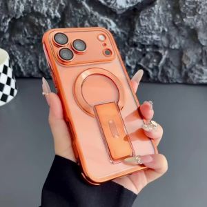 Luxury Plating Magnetic Phone Case for Magsafe with Kickstand & Lens Protector For iPhone 17 Pro Max Air 16 15 14 Plus 13 12 11