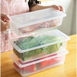 Refrigerator storage box fish meat frozen refrigeration kitchen plastic drain fresh-keeping box rectangular storage box with lid