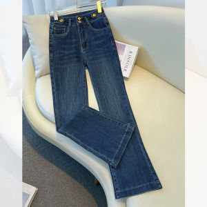 Fashionable Bell Bottom Jeans Womens Straight Drapey Spring Autumn New Style High Waist Slim Fit Casual Pure Color Zipper