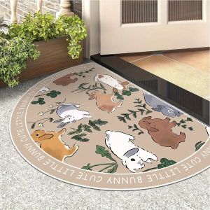 VIKAMA Cartoon Rabbit Semi-Circular Doormat Non-Slip Entrance Welcome Mat Childrens Room Kitchen Rug Home Decor