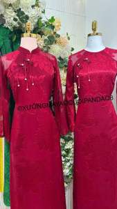 ÁO DÀI NỮ VOAN TƠ 4 TÀ HOẠ TIẾT HOA HỒNG FROM TRUYỀN THỐNG PHỐI NÚT HÒ MẶC CƯỚI HỎI  DẠM NGỎ  ĐI TIỆC