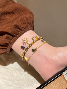 Double Layer Gold Beaded Star Bracelet for Women Vintage Court Style Fashion Jewelry Accessory Fresh out New Model