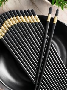 High-End Restaurant Quality Chopsticks Set 10 Pairs Home Use Hotel Luxury Red Fortune Character Integrated Molding PEAK Alloy