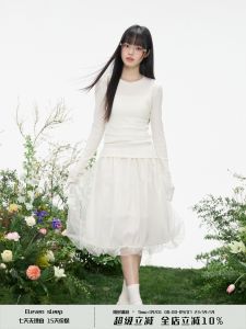 ELEVEN SLEEP Summer Womens Slim Fit Long Sleeve T-Shirt Korean Style Knitted Wool Lyocell Blend High End Single Piece Top