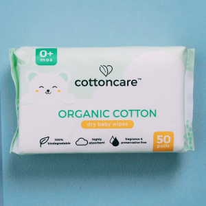 Cottoncare™ Organic Cotton Dry Cleansing Baby Wipes Premium Plant-Based Newborn Unscented Central Make up Tissue
