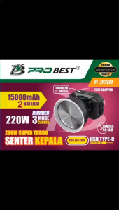 Senter Kepala 220W PROBEST P-220Z | Senter Anti Air Baterai Jumbo Lensa Bisa Di ZOOM IN-OUT Tahan Hingga 50 Jam Pemakaian | Senter Premium/Senter Kepala LED Super Terang/Headlamp USB Rechargeable/Senter Berkemah Senter Kepala Super Terang | Gallery Audio