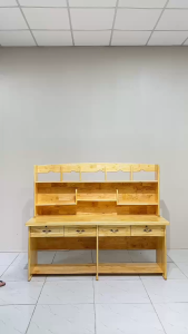 [HỎA TỐC HCM] Bàn học sinh gỗ thông đôi liền kệ 2 bé ngồi - bàn học sinh đôi gỗ tự nhiên ngang 1m8 FR2311