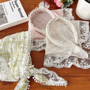 White Lace Hairband Style Headscarf Womens Fashion One-Piece French Triangle Scarf Countryside Style Headwear Accessory