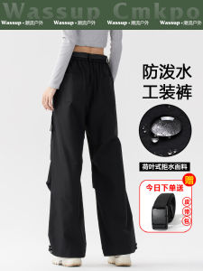 WASSUP CMKPO Womens Outdoor Windproof Waterproof Fleece Lined Workwear Trousers Mountain Paratrooper Pants Casual High Waist Polyester Fiber