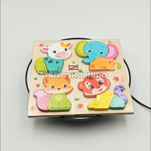 TAIYO 4IN1 Puzzle Kayu 3D Shapes Wood Jigsaw Hewan Dino Transport Montessori Edukasi Mainan Anak
