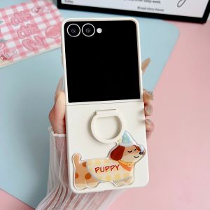 szhaiyu | Cute Puppy PC+TPU Phone Case For Samsung Galaxy Z Flip 8 7 6 5 Flip8 Flip7 with Ring Holder Cartoon Protective Cover Women