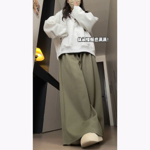 Quần Ống Rộng American Retro Có Dây Rút Cho Nữ Quần Thể Thao Rộng Rãi Màu Xám Nhạt Quần Dài Thoải Mái Mùa Thu