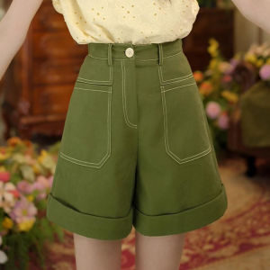 Shalldoer | กางเกงขาสั้นทรงหลวมเอวสูงสไตล์ฮ่องกงย้อนยุคสำหรับผู้หญิง กางเกงขายาวทรงเอแฟชั่นฤดูร้อน ทรงหลวม ทรงสลิม ทรงอเนกประสงค์