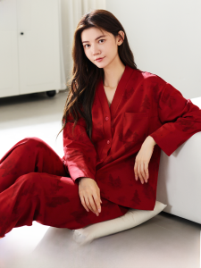 miiow | Pure Cotton Red Long Sleeve Sleepwear Set For Women Spring Autumn Home Comfortable Snakes Year Zodiac Cotton Pajamas Set
