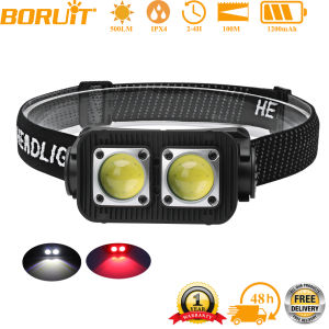 BORUiT 500LM Dual COB LED Motion Sensor Headlamp Type-C Rechargeable 1200mAh Headlight Waterproof Outdoor Camping Head Torch