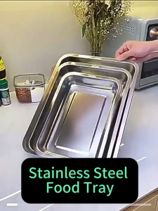 Nipiin 5pcs/set Multipurpose Stainless Steel Rectangular Food Tray Food Pan Serving Tray BBQ Dessert Metal Plate