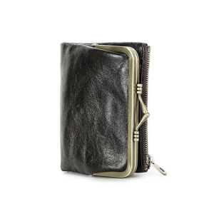 Ví nữ da thật nhỏ khung kim loại Ví nữ Hasp và khóa kéo túi đựng tiền xu Ví đựng thẻ tín dụng ví ứng dụng công nghệ RFID