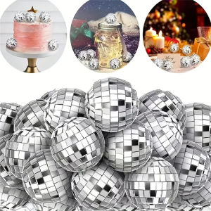6/12pcs Mini Mirror Disco Ball Stage Light Reflective Rotating Bright Silver Glass Ball Birthday Wedding Party Cake Home Decor