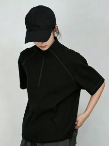 LIUBU | Mens Summer Quick-Drying T-Shirt with Mandarin Collar and Zipper Breathable Cut