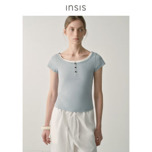 INSIS FEMME | Brushed Long Staple Cotton Henry Neck Flutter Sleeve T-Shirt