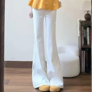 VKSOD | Dopamine Summer Outfit Womens Embroidered Neckline Vest Straight Leg Pants Two-Piece Set Slimming Effect White Long Sleeve